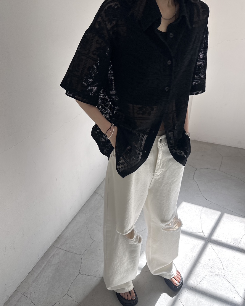 HOWDY/FACT THE NERD韓國代購女裝新款職業襯衫蕾絲衫不含內搭鉤針編織HOWDY/FACT THE NERD襯衫/蕾絲衫