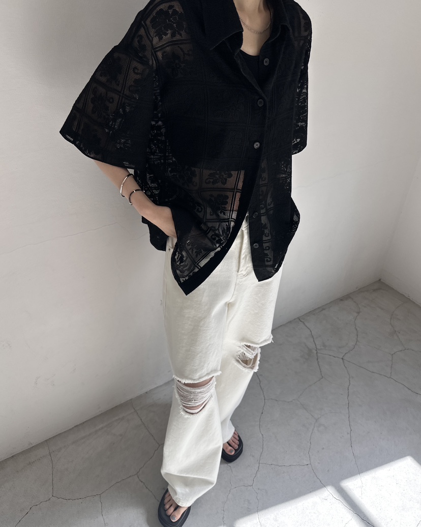 HOWDY/FACT THE NERD韓國代購女裝新款職業襯衫蕾絲衫不含內搭鉤針編織HOWDY/FACT THE NERD襯衫/蕾絲衫