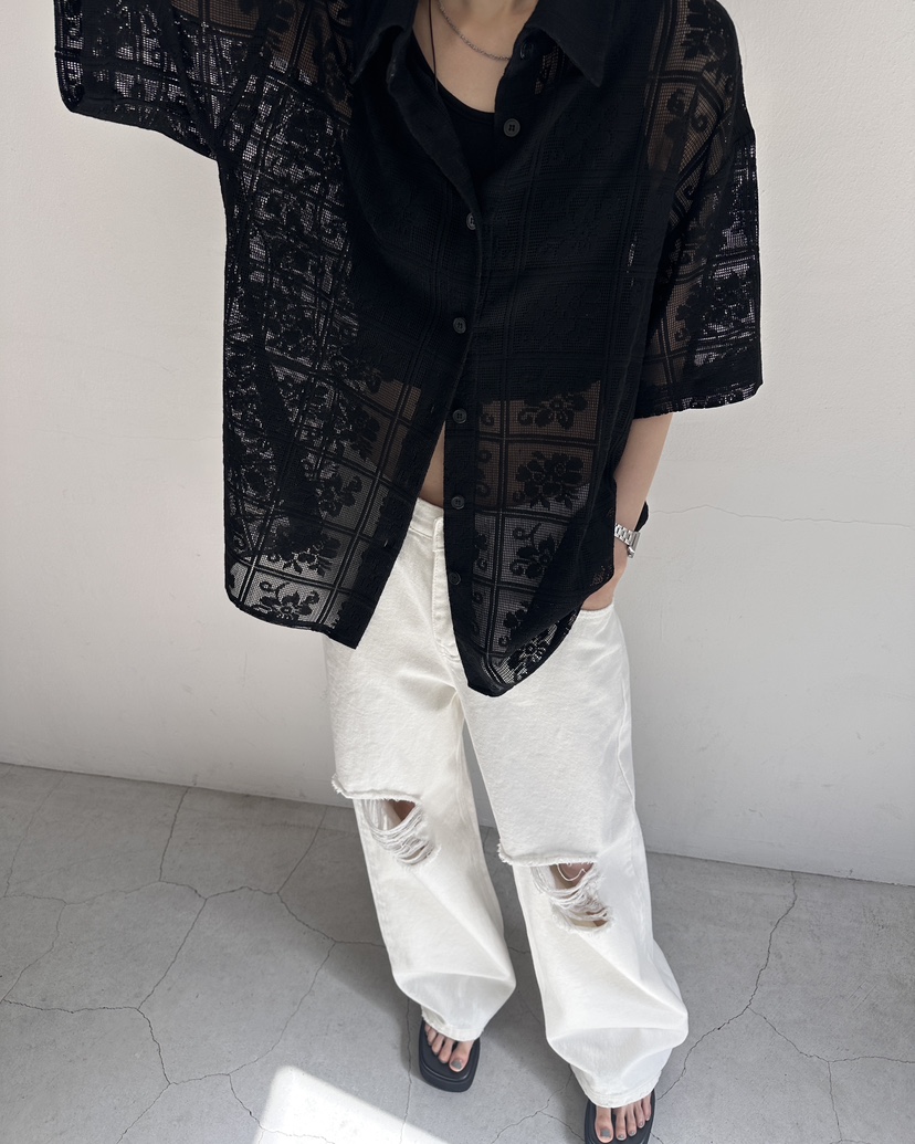 HOWDY/FACT THE NERD韓國代購女裝新款職業襯衫蕾絲衫不含內搭鉤針編織HOWDY/FACT THE NERD襯衫/蕾絲衫