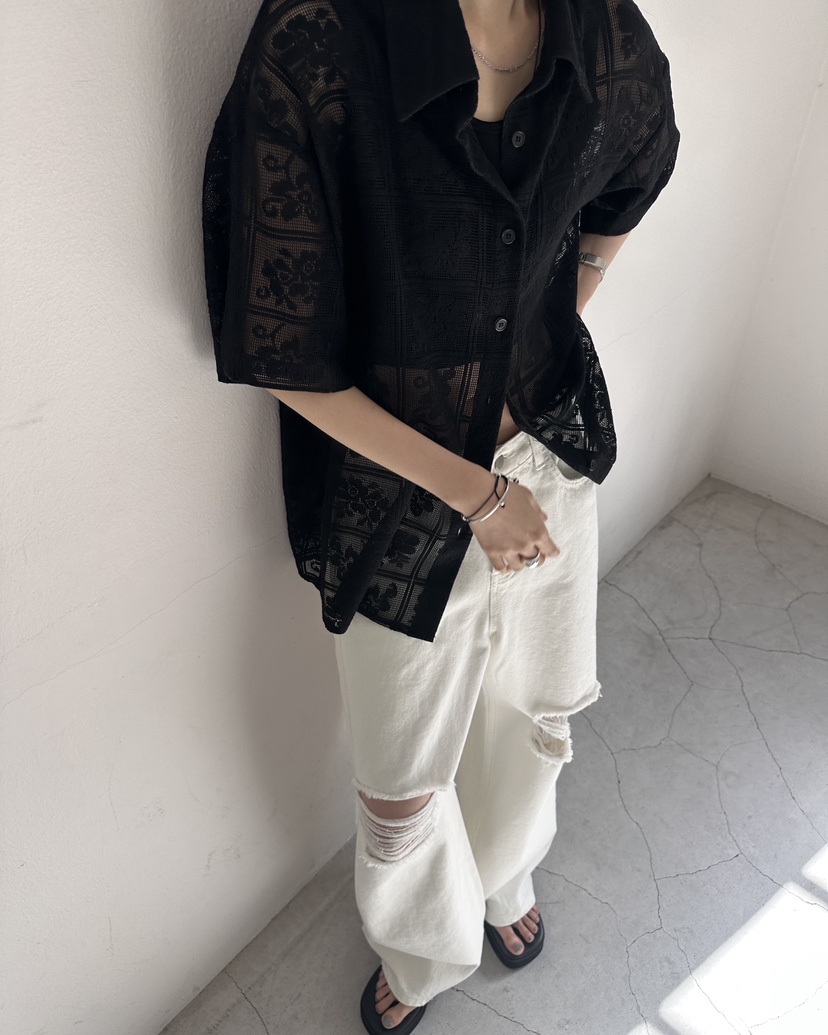 HOWDY/FACT THE NERD韓國代購女裝新款職業襯衫蕾絲衫不含內搭鉤針編織HOWDY/FACT THE NERD襯衫/蕾絲衫