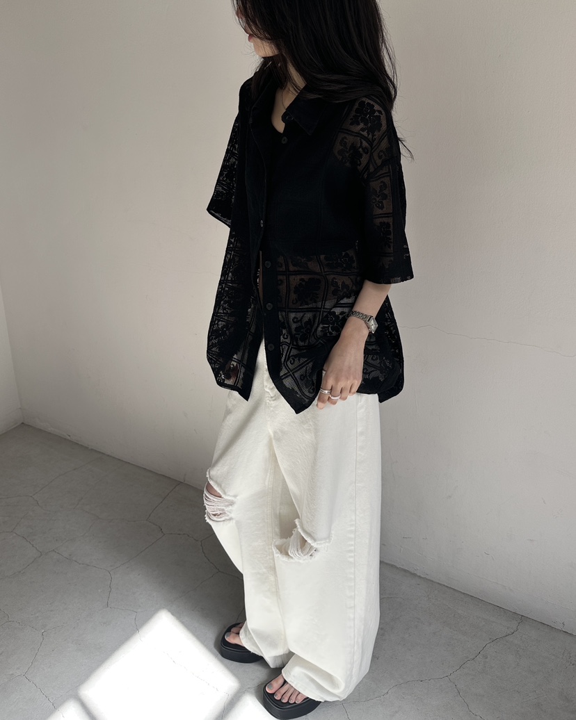 HOWDY/FACT THE NERD韓國代購女裝新款職業襯衫蕾絲衫不含內搭鉤針編織HOWDY/FACT THE NERD襯衫/蕾絲衫