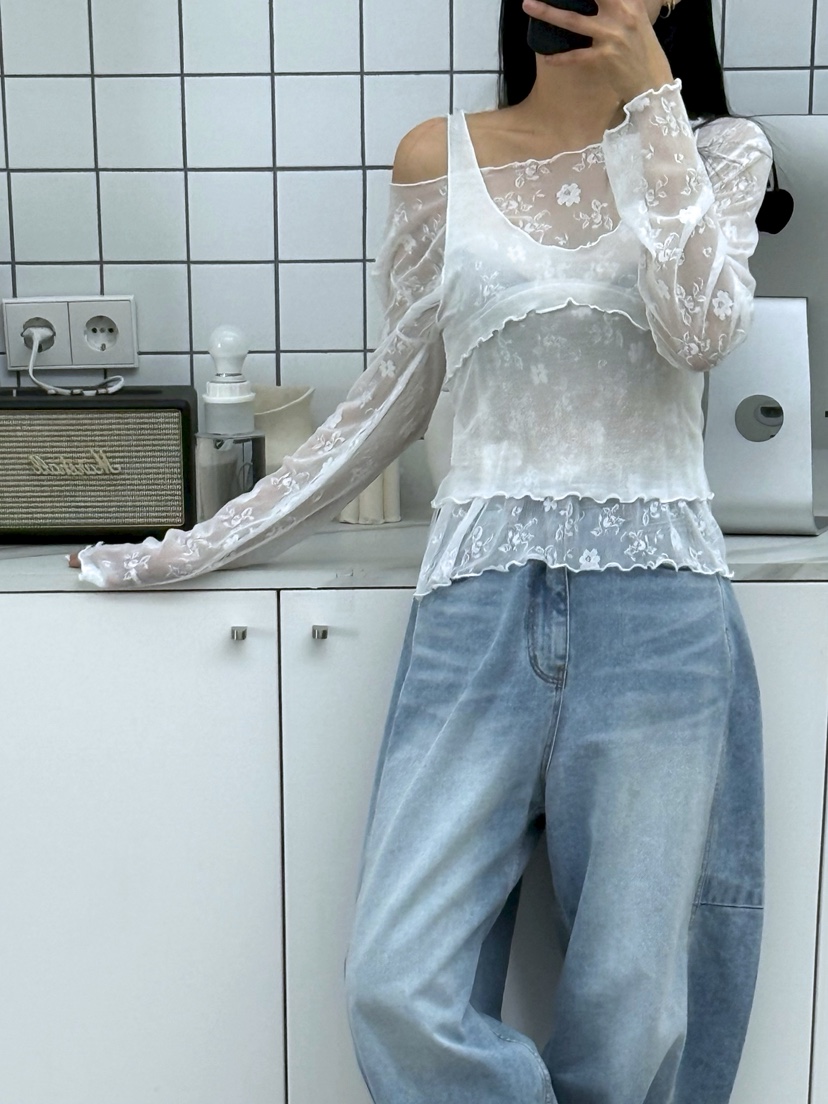 AB東大門代購女士新品休閑熱賣職業襯衫蕾絲衫假兩件套裝AB襯衫/蕾絲衫