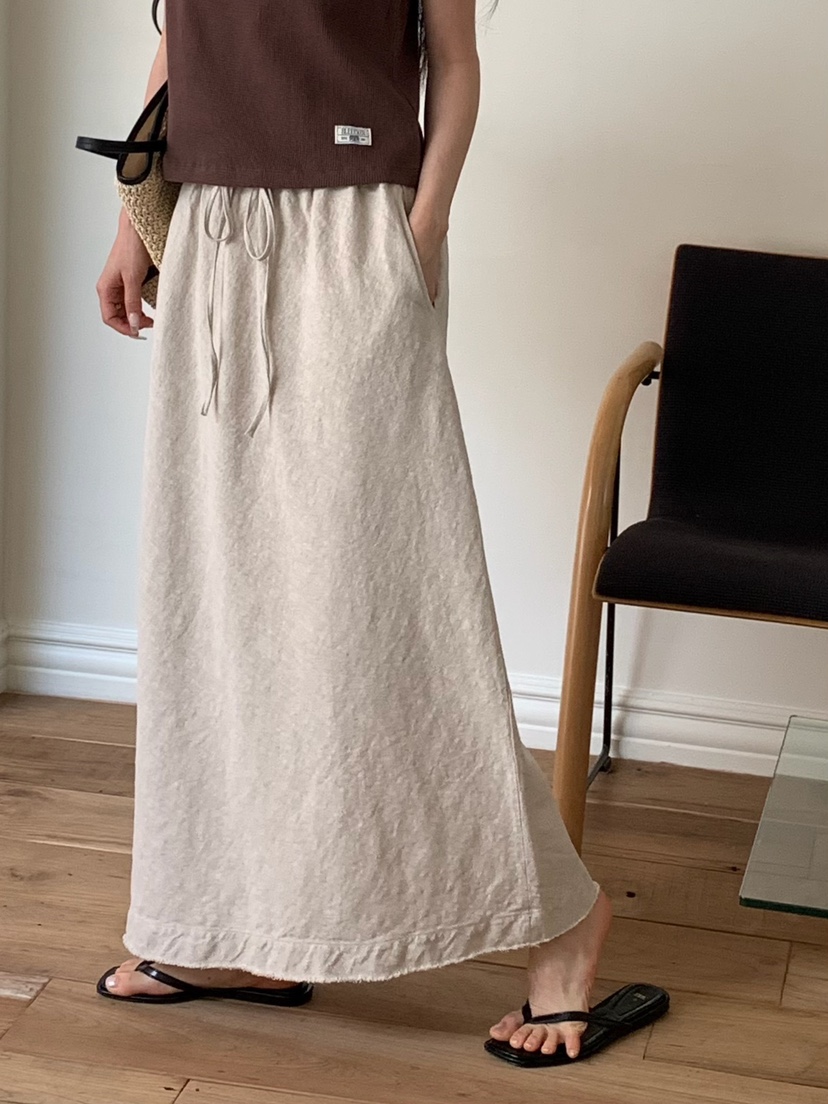 BLEECKER東大門代購女士新款真品休閑職業推薦長裙亞麻布BLEECKER長裙