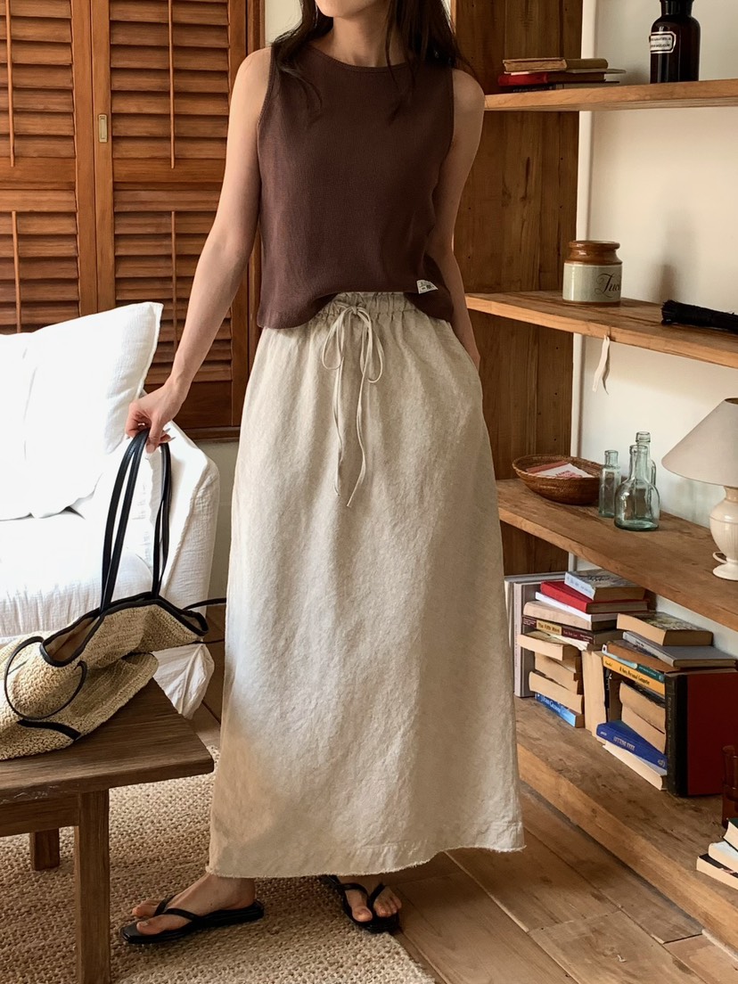 BLEECKER東大門代購女士新款真品休閑職業推薦長裙亞麻布BLEECKER長裙