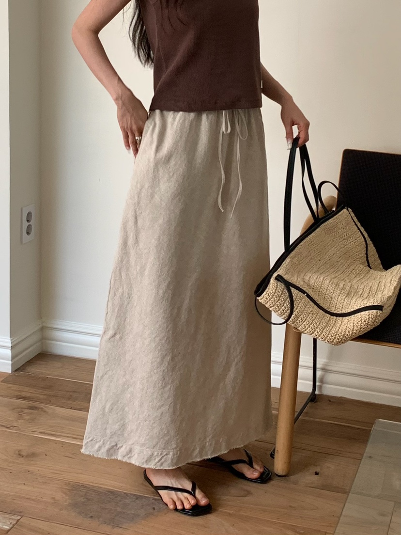 BLEECKER東大門代購女士新款真品休閑職業推薦長裙亞麻布BLEECKER長裙