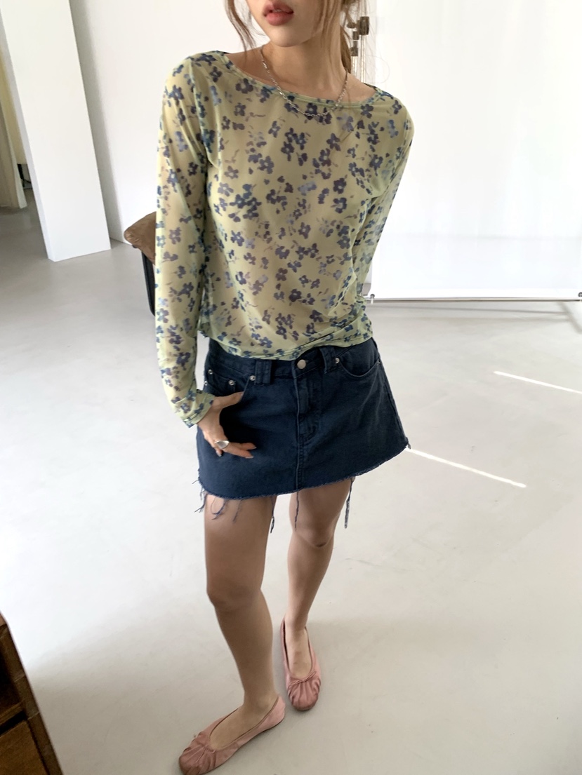 SUNDER MARKET韓國代購女士新品休閑職業推薦長袖T恤花朵SUNDER MARKET長袖T恤