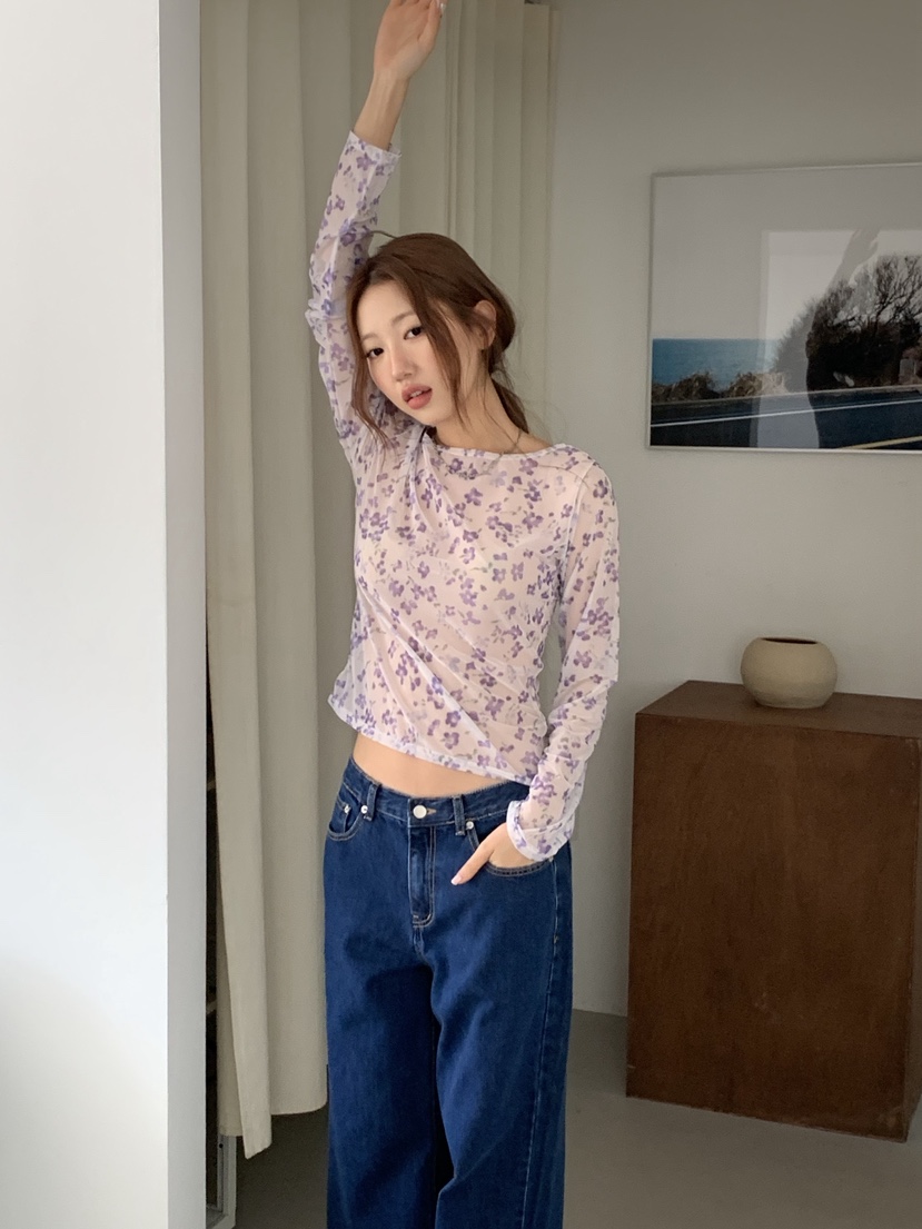 SUNDER MARKET韓國代購女士新品休閑職業推薦長袖T恤花朵SUNDER MARKET長袖T恤