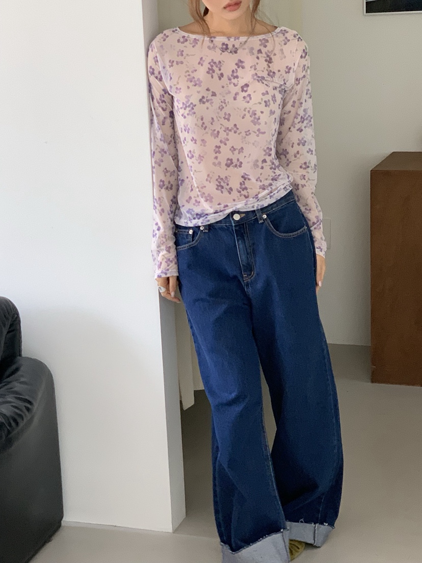 SUNDER MARKET韓國代購女士新品休閑職業推薦長袖T恤花朵SUNDER MARKET長袖T恤