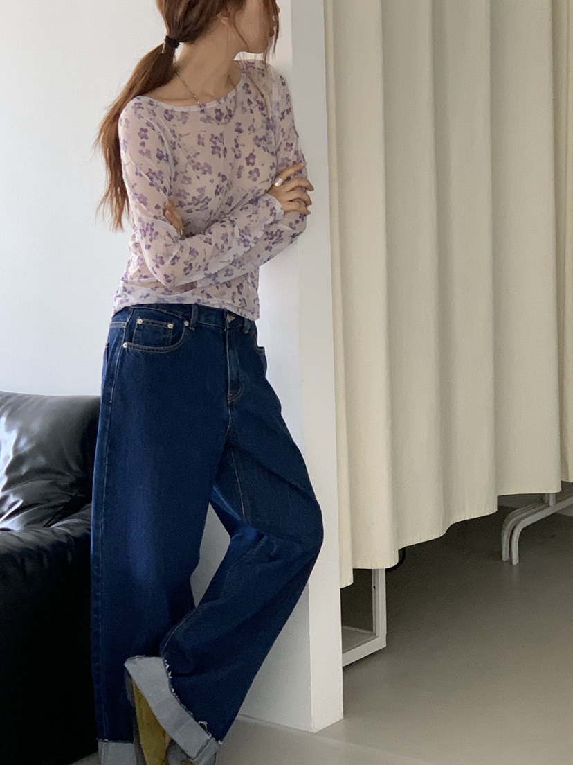 SUNDER MARKET韓國代購女士新品休閑職業推薦長袖T恤花朵SUNDER MARKET長袖T恤