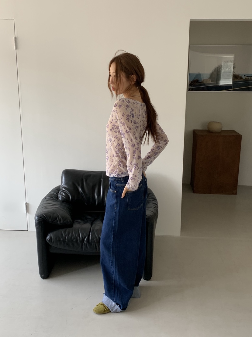 SUNDER MARKET韓國代購女士新品休閑職業推薦長袖T恤花朵SUNDER MARKET長袖T恤