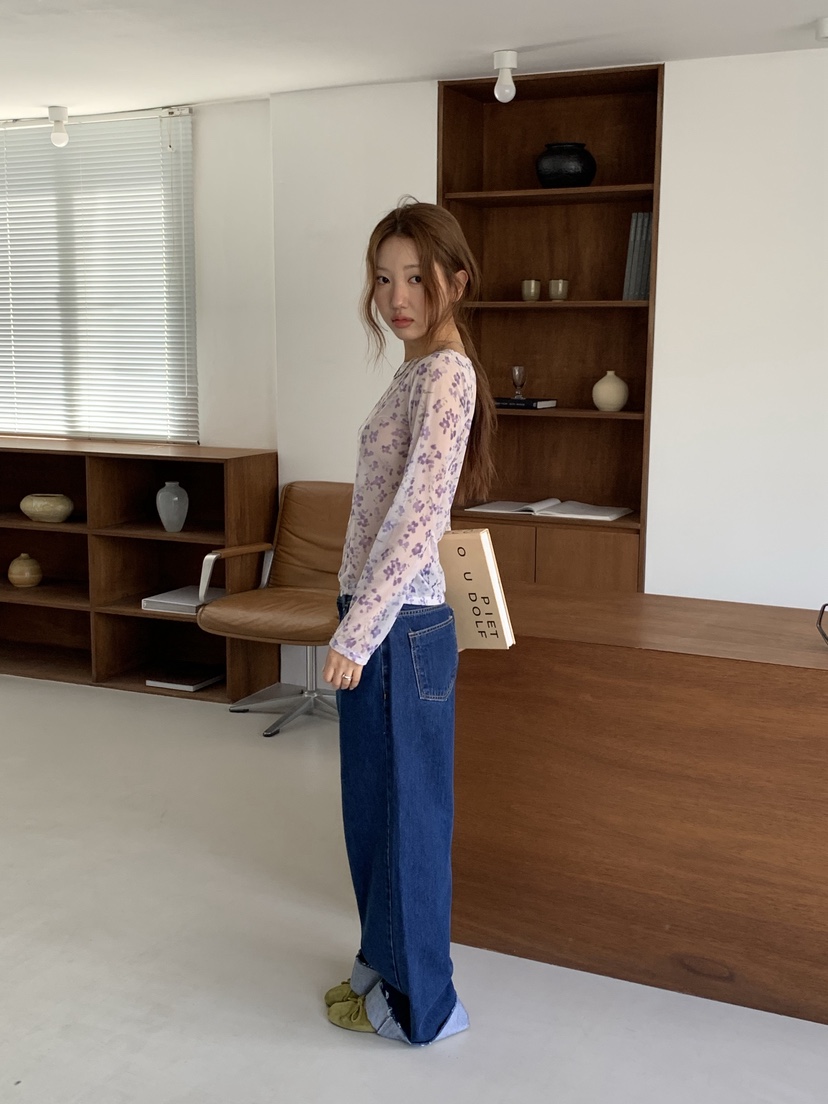 SUNDER MARKET韓國代購女士新品休閑職業推薦長袖T恤花朵SUNDER MARKET長袖T恤