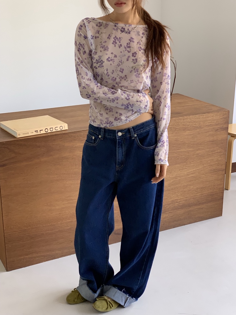 SUNDER MARKET韓國代購女士新品休閑職業推薦長袖T恤花朵SUNDER MARKET長袖T恤圖色3