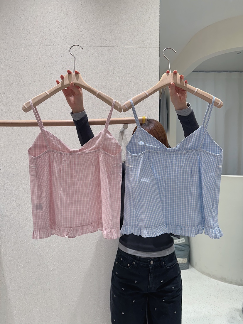 MARKE-P韓國代購女士新款時尚職業休閑吊帶背心格子絲帶MARKE-P吊帶/背心