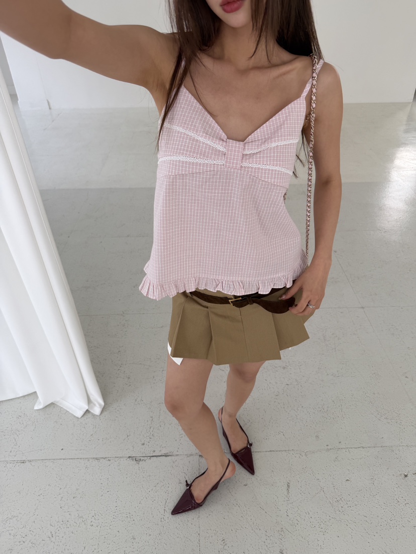 MARKE-P韓國代購女士新款時尚職業休閑吊帶背心格子絲帶MARKE-P吊帶/背心