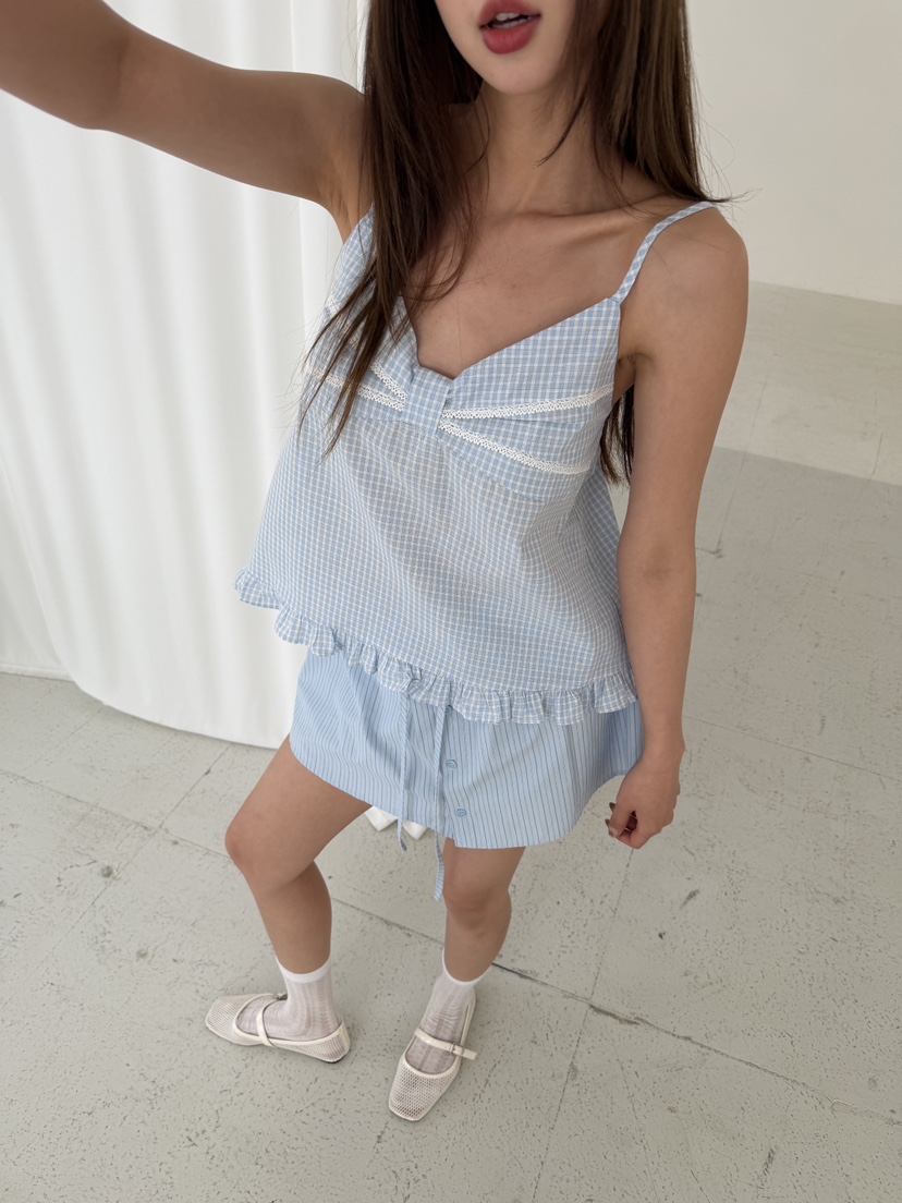 MARKE-P韓國代購女士新款時尚職業休閑吊帶背心格子絲帶MARKE-P吊帶/背心