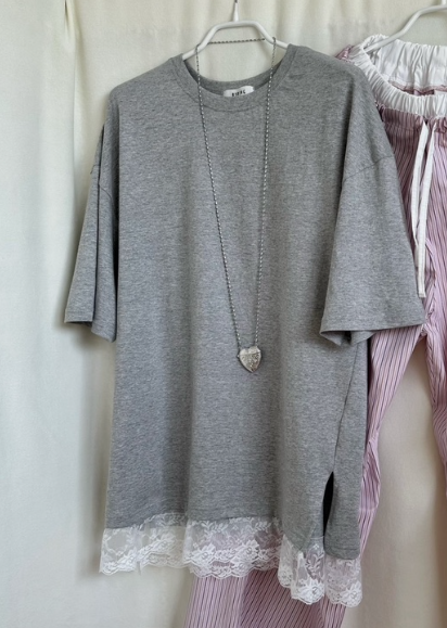 BYRING韓國直郵女裝新品熱賣休閑26春夏人氣推薦T恤蕾絲寬松BYRINGT恤圖色1