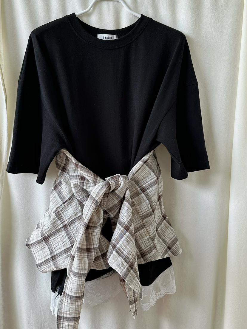 BYRING韓國直郵女裝新品熱賣休閑26春夏人氣推薦T恤蕾絲寬松BYRINGT恤圖色3