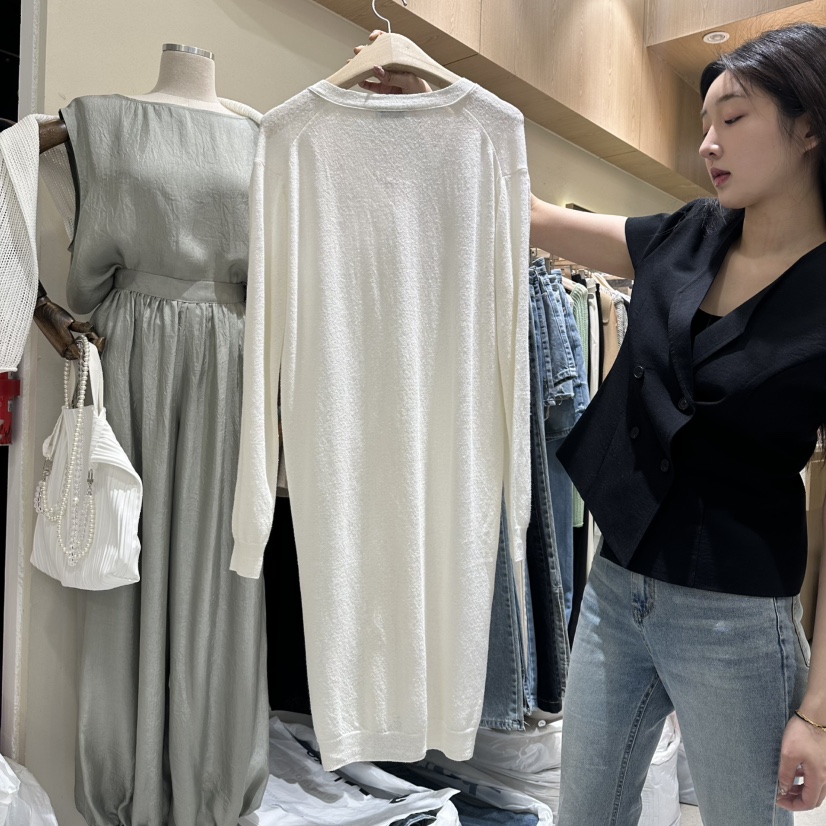 VINTAGE VIBE韓國代購女裝新品熱賣時尚針織衫亞麻開衫長款VINTAGE VIBE針織衫