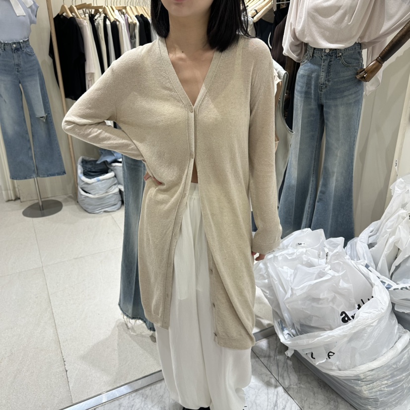 VINTAGE VIBE韓國代購女裝新品熱賣時尚針織衫亞麻開衫長款VINTAGE VIBE針織衫