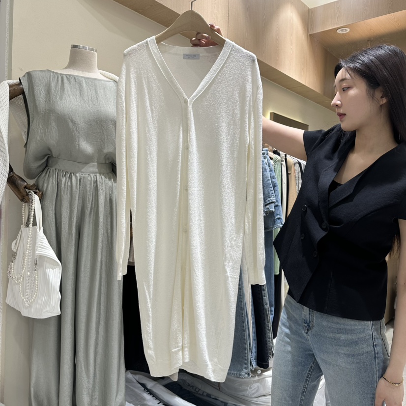 VINTAGE VIBE韓國代購女裝新品熱賣時尚針織衫亞麻開衫長款VINTAGE VIBE針織衫圖色2