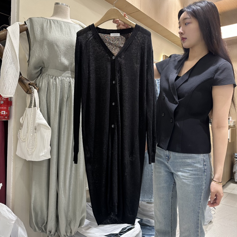 VINTAGE VIBE韓國代購女裝新品熱賣時尚針織衫亞麻開衫長款VINTAGE VIBE針織衫圖色3