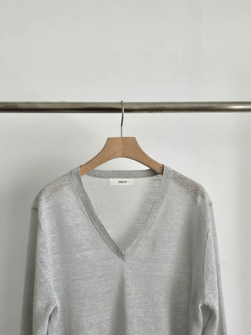 J SHOP韓國直郵女裝新款人氣職業推薦時尚針織衫V領亞麻J_SHOP針織衫