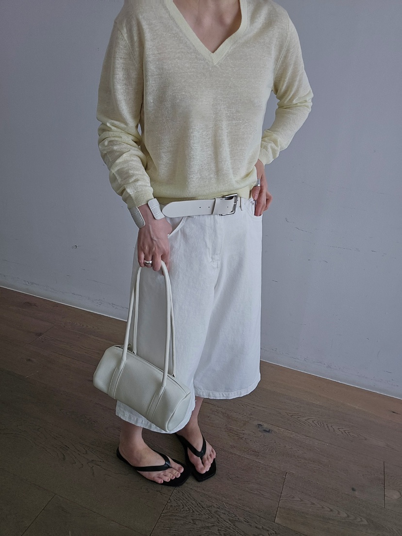 J SHOP韓國直郵女裝新款人氣職業推薦時尚針織衫V領亞麻J_SHOP針織衫