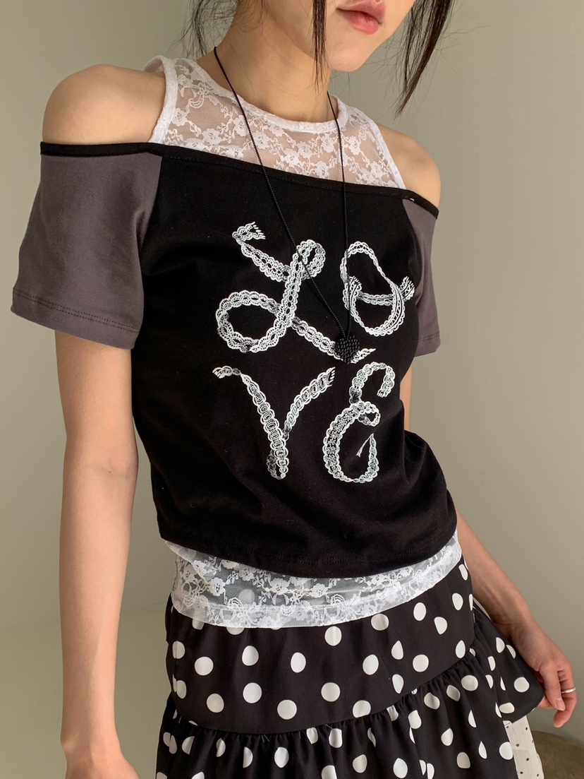 MORE THAN-P韓國代購女士新款推薦休閑26春夏時尚T恤蕾絲MORE THANT恤