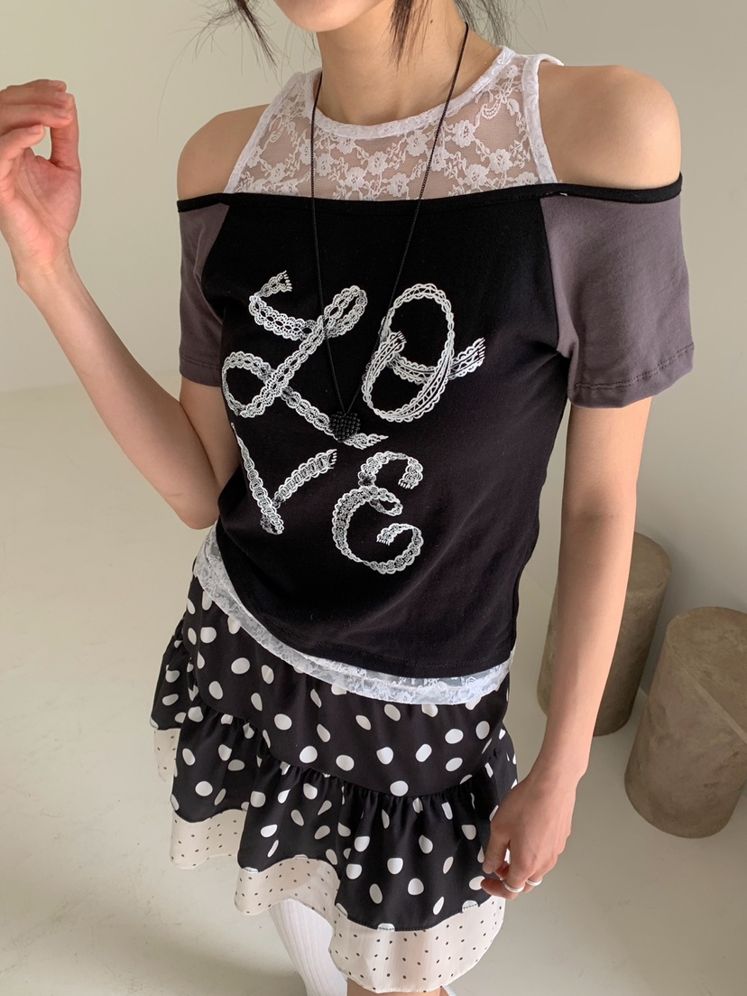 MORE THAN-P韓國代購女士新款推薦休閑26春夏時尚T恤蕾絲MORE THANT恤