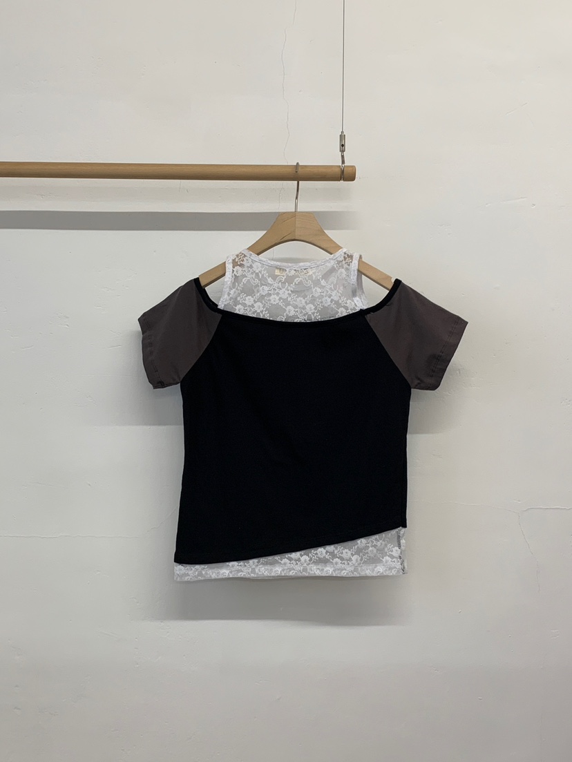 MORE THAN-P韓國代購女士新款推薦休閑26春夏時尚T恤蕾絲MORE THANT恤