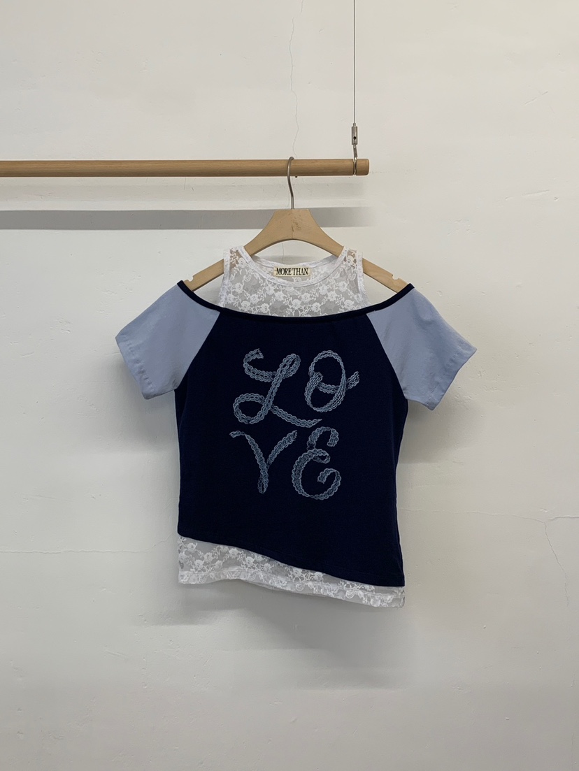 MORE THAN-P韓國代購女士新款推薦休閑26春夏時尚T恤蕾絲MORE THANT恤圖色1
