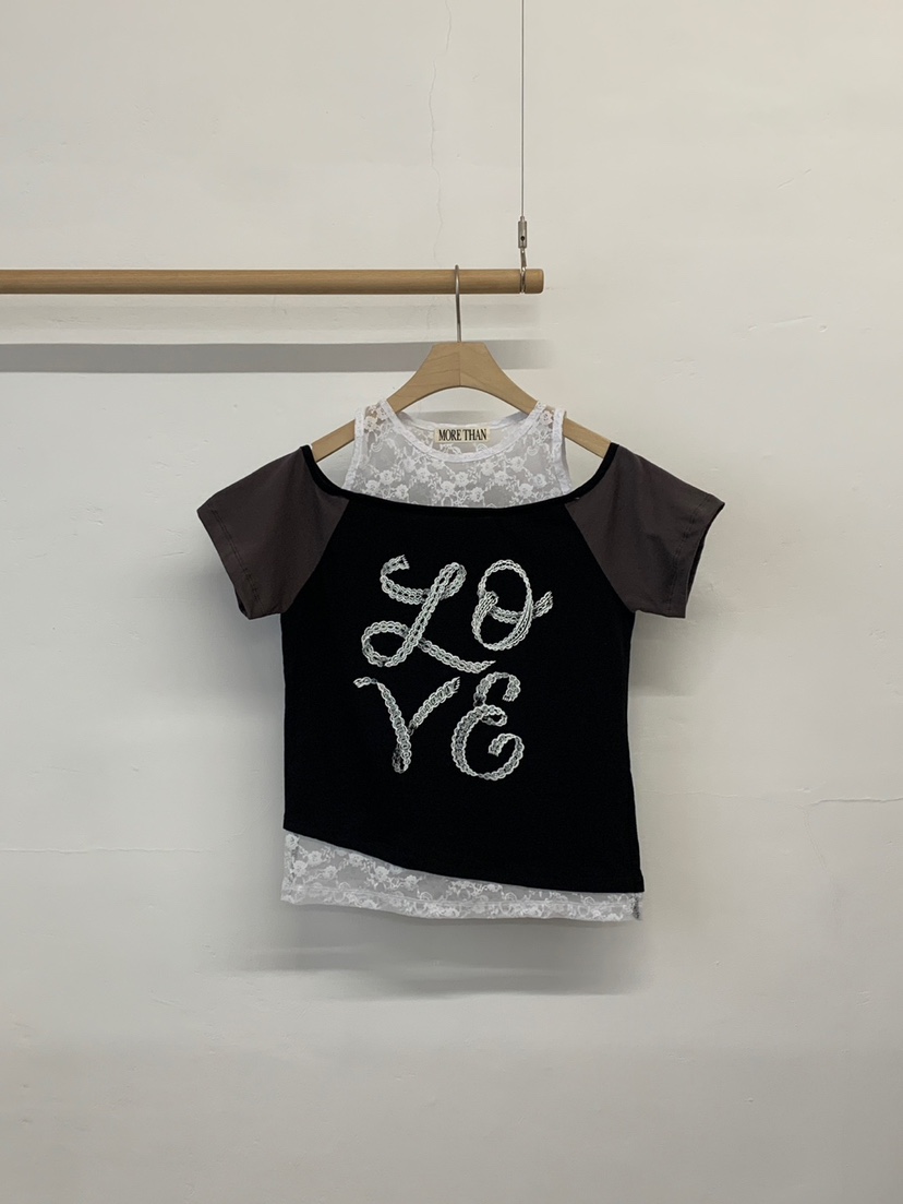 MORE THAN-P韓國代購女士新款推薦休閑26春夏時尚T恤蕾絲MORE THANT恤圖色2