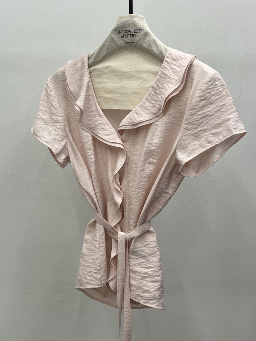 UNANSWERED-MYSTERY/FIFO韓國直郵女裝新品職業襯衫蕾絲衫含腰繩荷葉邊UNANSWERED-MYSTERY/FIFO襯衫/蕾絲衫圖色2