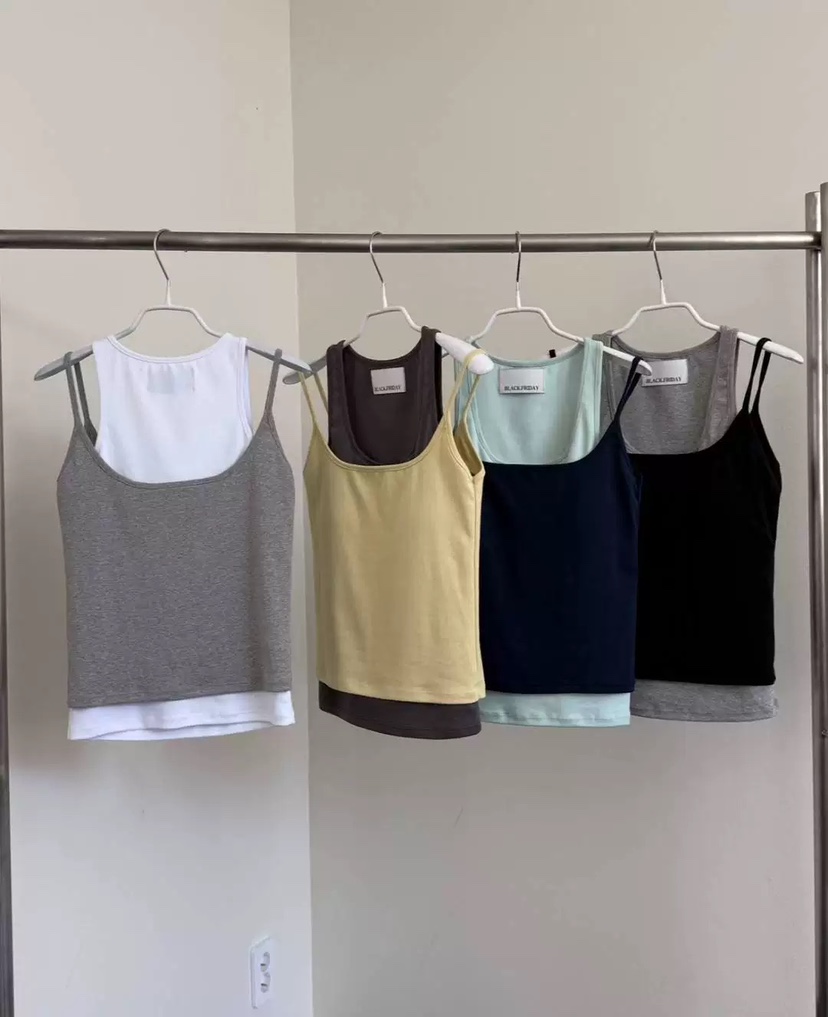 BLACKFRIDAY韓國東大門代購女士新款時尚人氣吊帶背心假兩件BLACK FRIDAY吊帶/背心