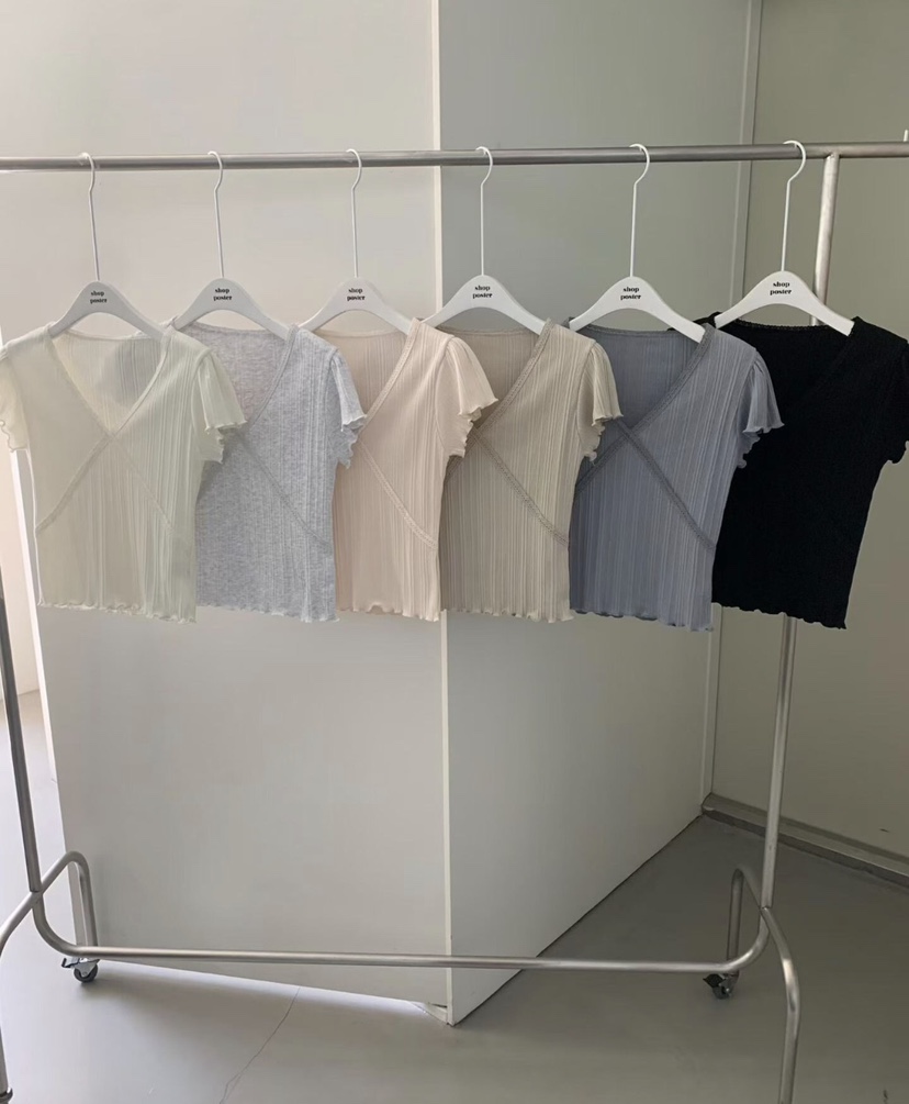 SHOP POSTER韓國代購女士新品休閑26春夏推薦人氣T恤V領SHOP_POSTERT恤圖色6左六色