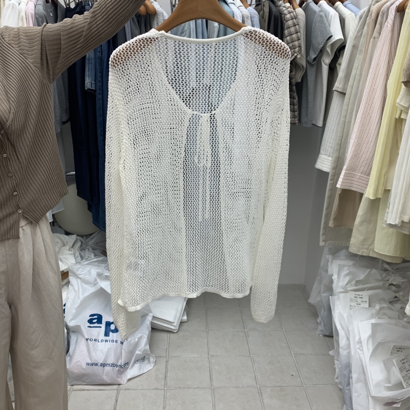 DRESS ROOM韓國直郵女士新品休閑時尚人氣針織衫孔眼絲帶DRESS ROOM針織衫