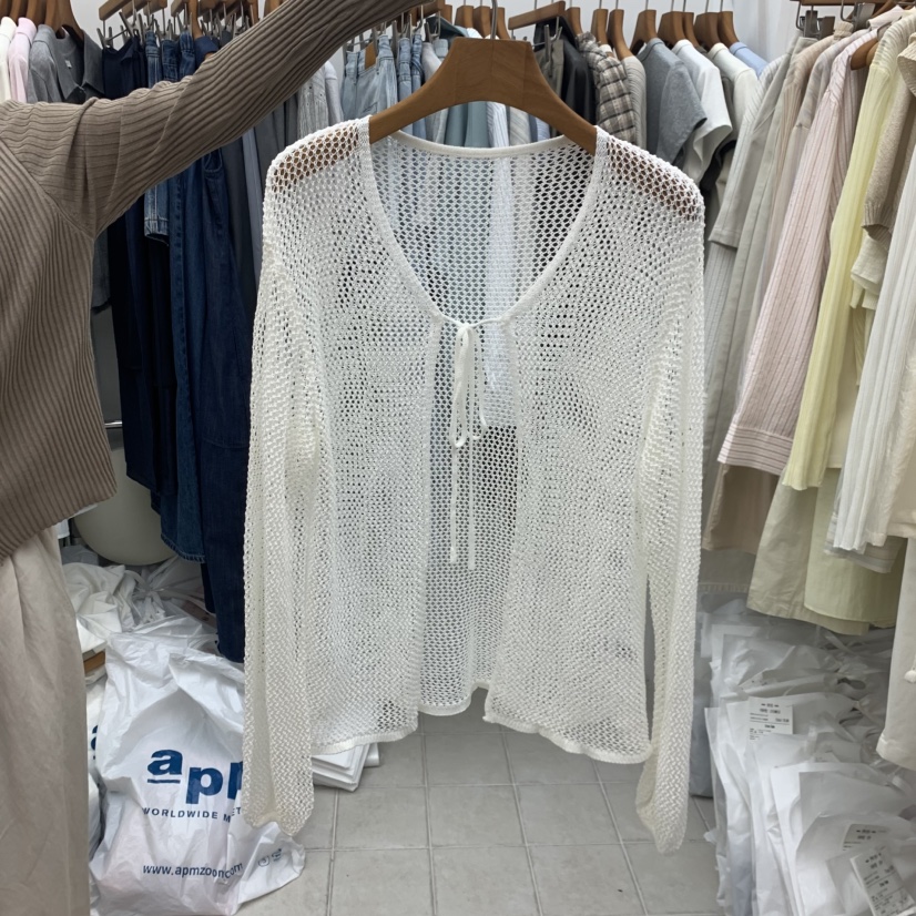 DRESS ROOM韓國直郵女士新品休閑時尚人氣針織衫孔眼絲帶DRESS ROOM針織衫圖色1