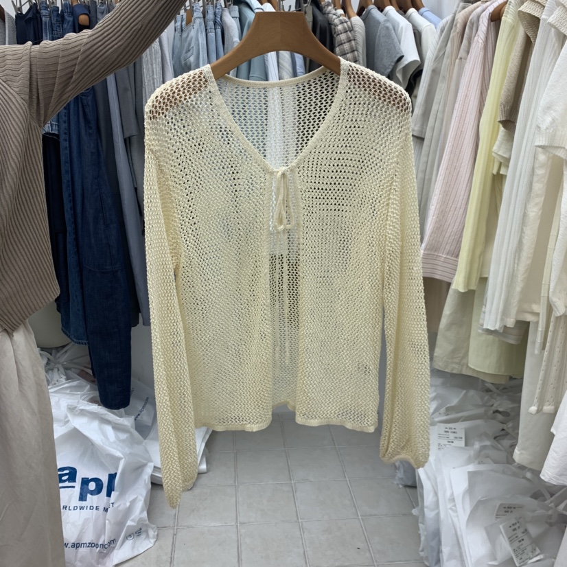 DRESS ROOM韓國直郵女士新品休閑時尚人氣針織衫孔眼絲帶DRESS ROOM針織衫圖色2