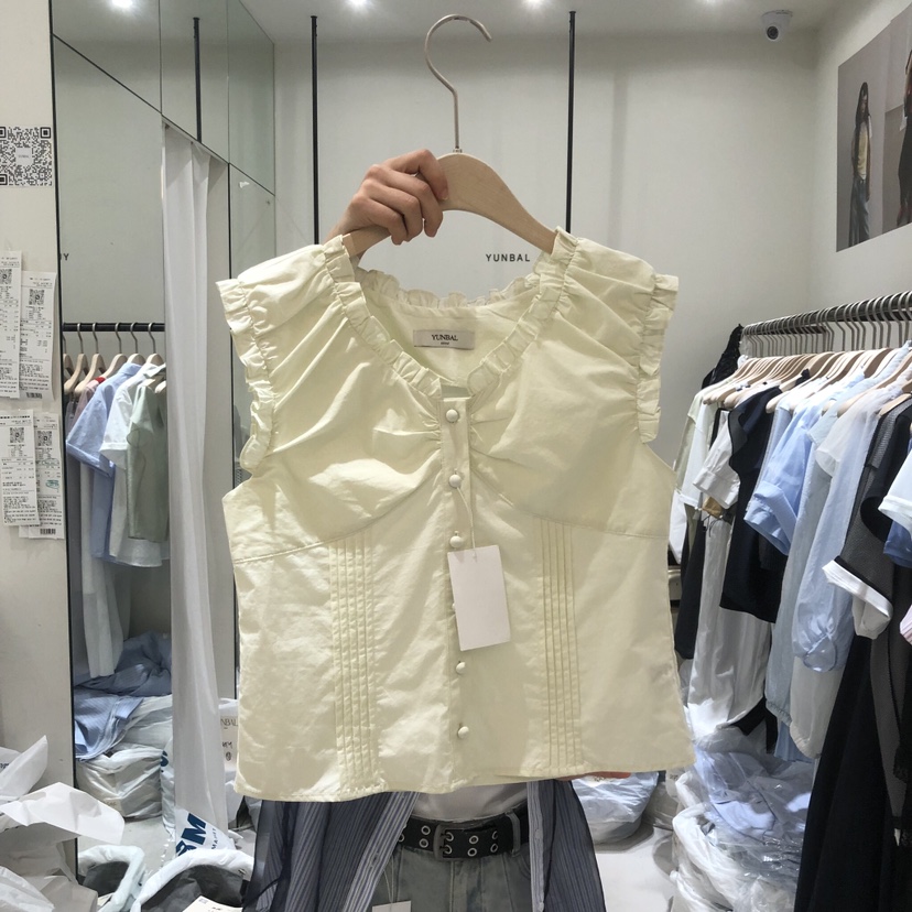 YUNBAL韓國代購女士新品人氣職業時尚襯衫蕾絲衫荷葉邊褶裥YUNBAL襯衫/蕾絲衫圖色2