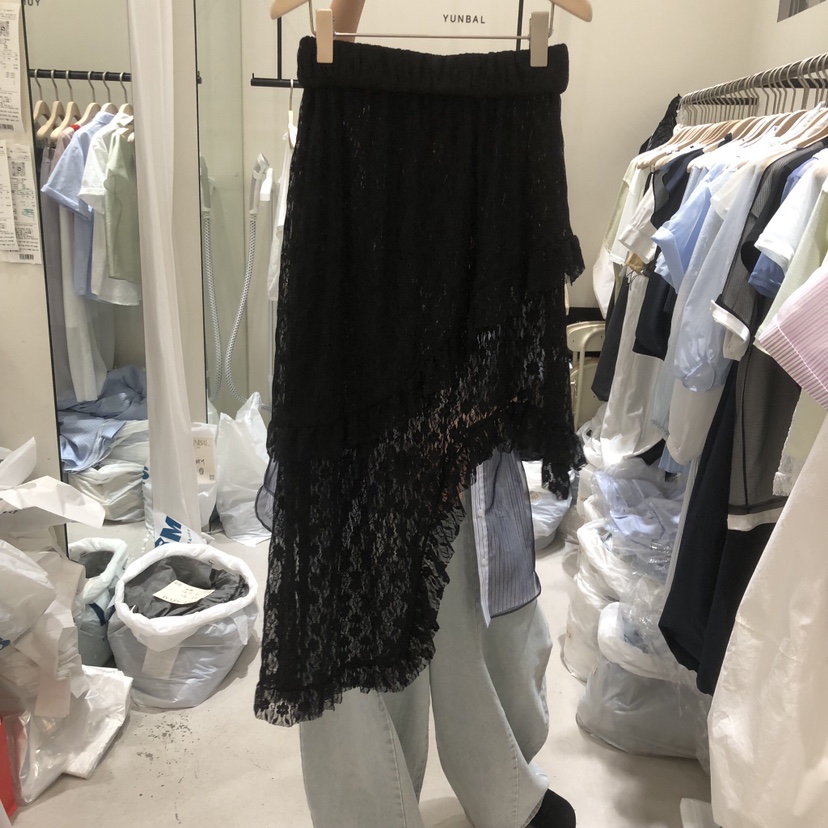 YUNBAL韓國東大門直郵女裝新款人氣半身裙中短裙不對稱蕾絲YUNBAL半身裙/中短裙圖色2