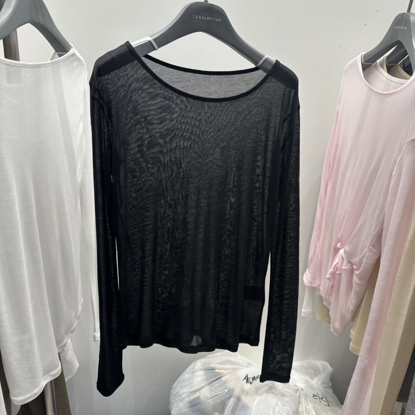 TARABY MOTION韓國東大門代購女士新款人氣職業長袖T恤透明TARABY MOTION長袖T恤圖色2