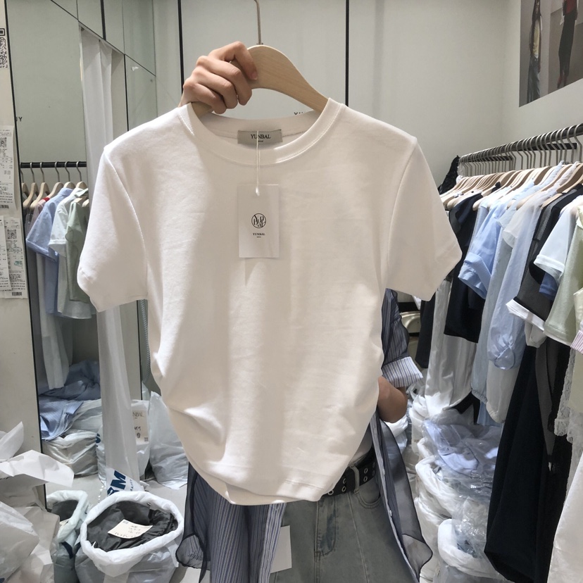 YUNBAL韓國代購女士新款人氣熱賣推薦休閑時尚26春夏T恤褶皺YUNBALT恤圖色1