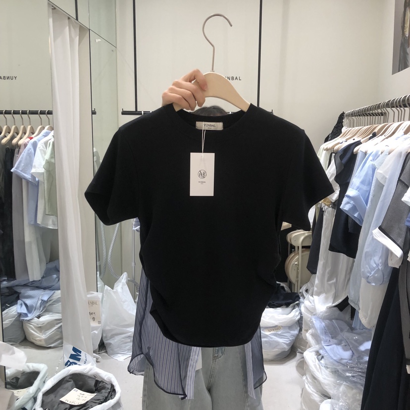 YUNBAL韓國代購女士新款人氣熱賣推薦休閑時尚26春夏T恤褶皺YUNBALT恤圖色2