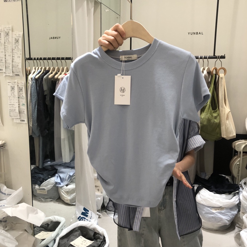 YUNBAL韓國代購女士新款人氣熱賣推薦休閑時尚26春夏T恤褶皺YUNBALT恤圖色3