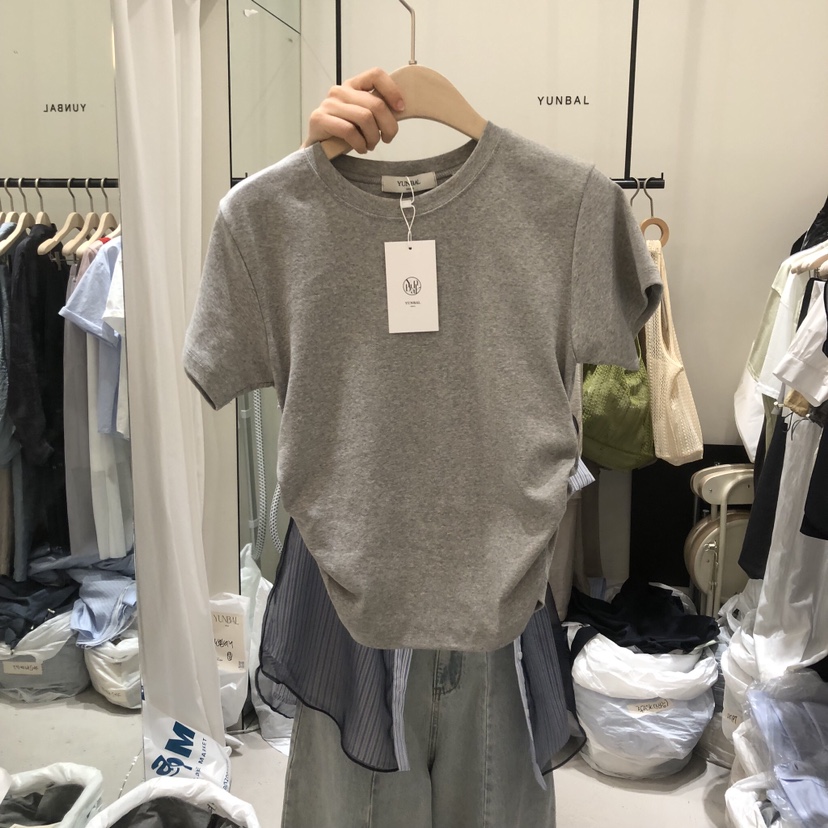 YUNBAL韓國代購女士新款人氣熱賣推薦休閑時尚26春夏T恤褶皺YUNBALT恤圖色4