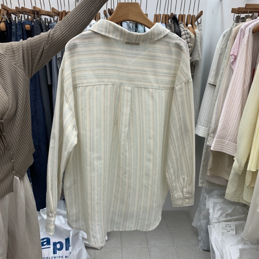 DRESS ROOM韓國代購女士新款人氣26春夏推薦襯衫蕾絲衫條紋DRESS ROOM襯衫/蕾絲衫