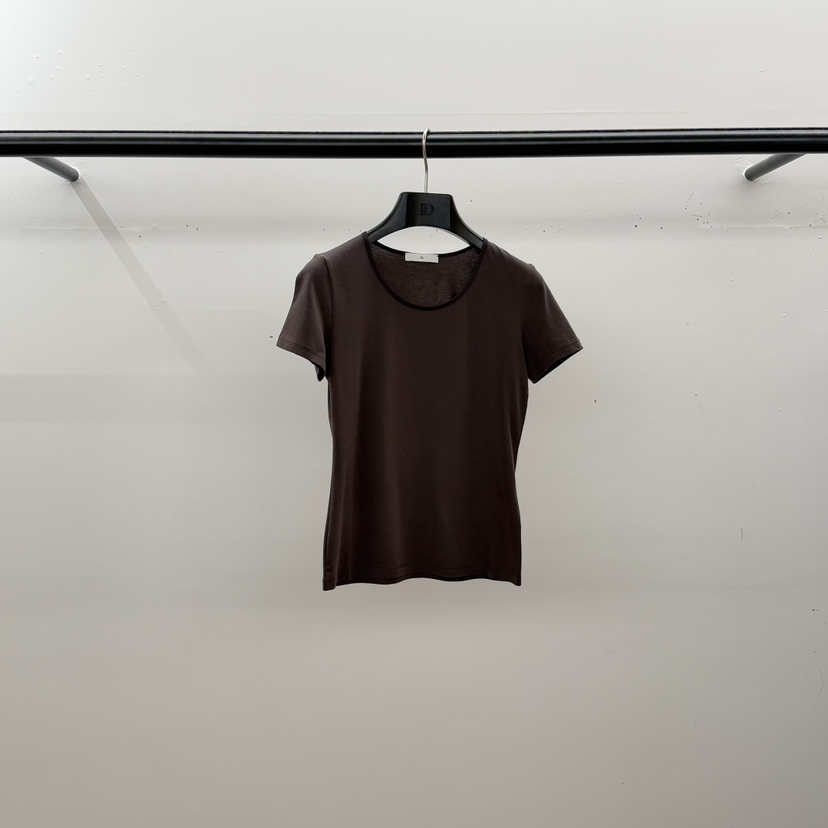 ID韓國直郵實拍女士新品職業推薦時尚人氣26春夏休閑T恤緞面IDT恤圖色2棕色