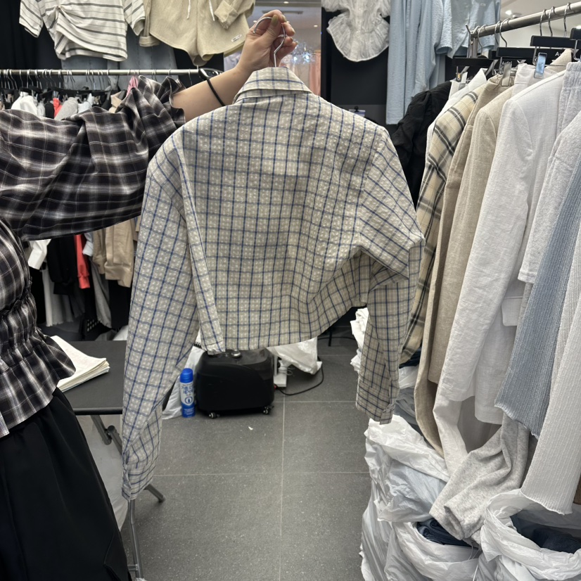 A-DEL韓國代購女裝新款熱賣時尚休閑襯衫蕾絲衫格子短款A-DEL襯衫/蕾絲衫