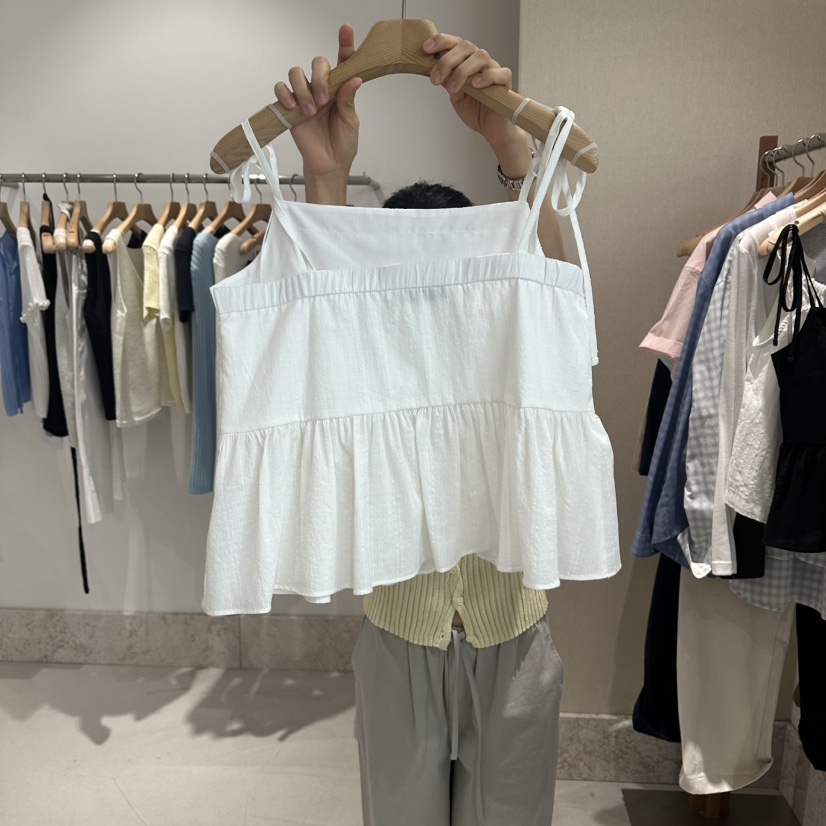 ANDMORE BUTTON韓國代購女士新品時尚休閑熱賣吊帶背心褶皺ANDMORE BUTTON吊帶/背心