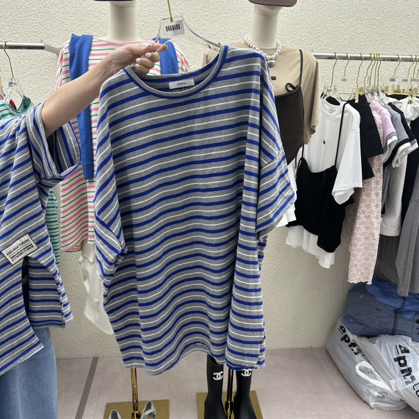DRAWING韓國直郵實拍女士新款26春夏熱賣時尚T恤開衩條紋DRAWINGT恤圖色3